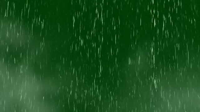 Green, Abstract, Moody, Weather, Background with Falling Raindrops and Subtle Fog Elements, Ideal for Nature, Atmospheric, or Moody Visuals