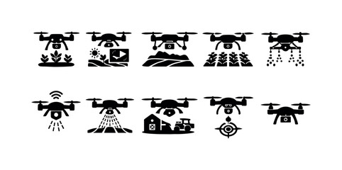 Obraz premium Collection of drone icons illustrating modern agricultural technology and farming applications