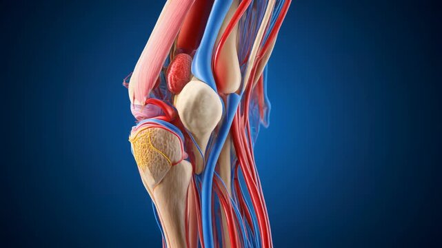 Explore the detailed anatomy of the human knee showing bones muscles ligaments and unique joint structure in high quality