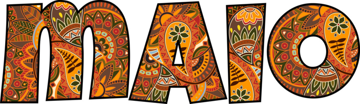 Portuguese month Maio (May) decorative text design with native pattern