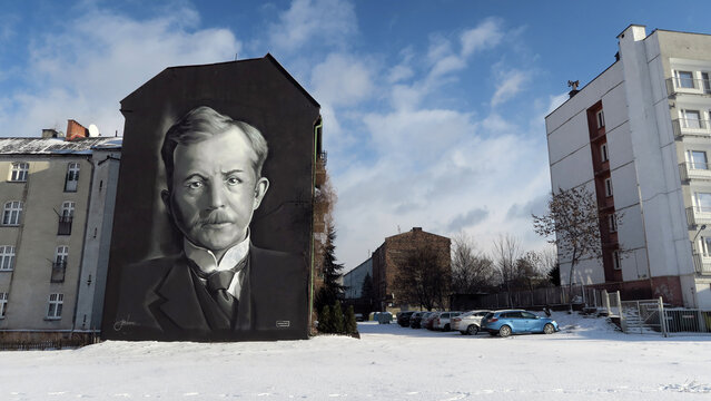 Katowice, Poland. Mural of Wojciech Korfanty a Polish activist, journalist and politician, who served as a member of the German parliaments, the Reichstag and the Prussian Landtag