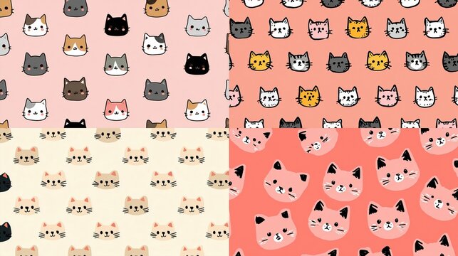 Cute kitten face pattern playful cartoon style