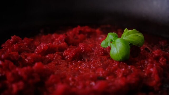 Beetroot puree stew.  Vegan vegetable puree snack. Appetizer made from mashed beet . Preparation