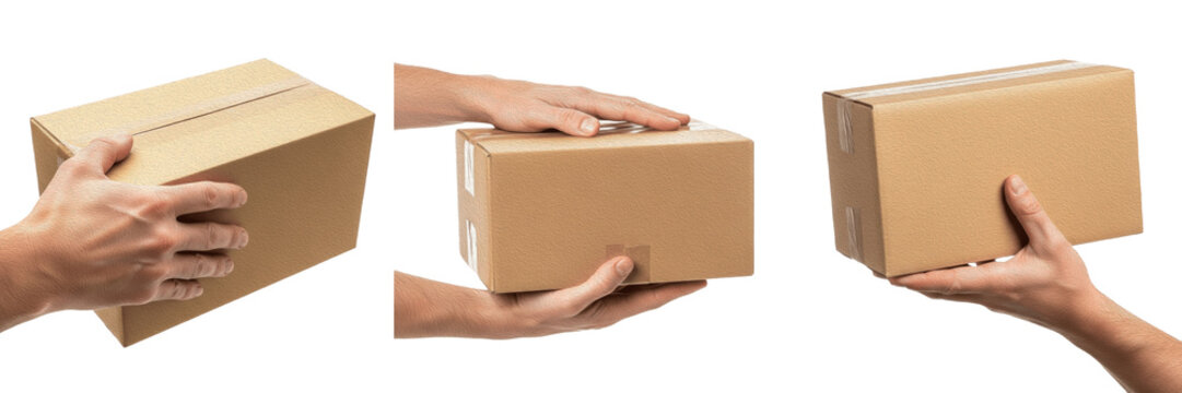 Hand Carrying Brown Cardboard Box PNG, Delivery Shipping Parcel Package, Courier Logistics Service Isolated on Transparent Background