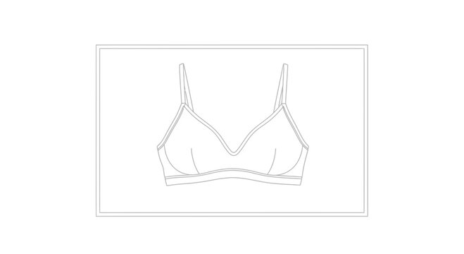 Clean vector outline drawing of a comfortable bralette for modern female apparel design