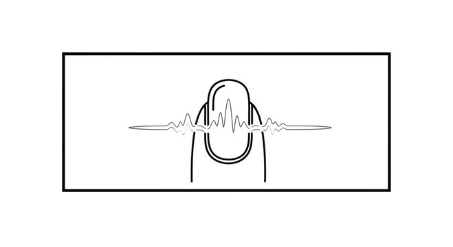 Digital pulse line over a human fingernail representing health data and biometric activity