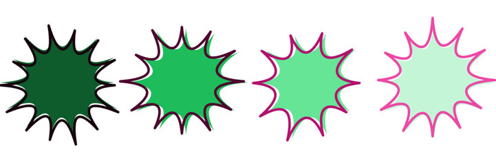 Set of green comic explosion shapes for organic product sales and eco-conscious branding © SimpleDesignStudio