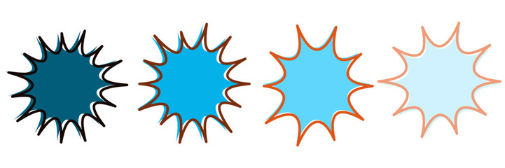 Set of four retro comic book action burst stickers in blue shades for vintage advertising © SimpleDesignStudio
