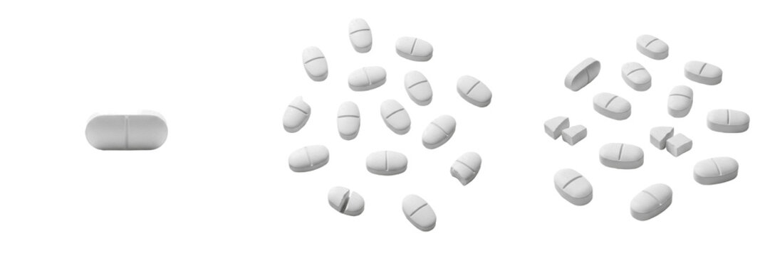 Paracetamol tablets acetaminophen N-acetyl-para-aminophenol pain relief medication isolated on white background antipyretic analgesic pills closeup pharma concept fever reducer drug