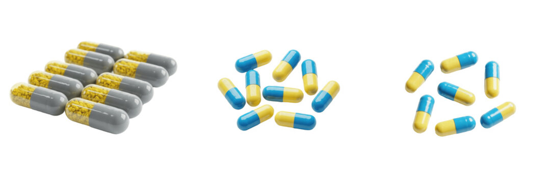 Doxycycline capsules tetracycline antibiotic antibacterial medication isolated on white background infection treatment oral capsules pharma drug for bacterial and acne therapy