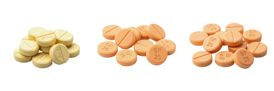 Spironolactone tablets potassium sparing diuretic antihypertensive medication isolated on white background oral tablets pharma drug for edema hypertension and hormonal therapy