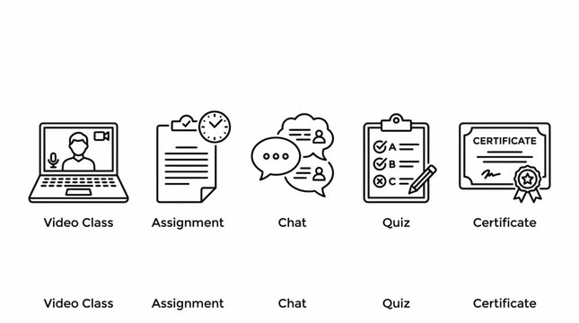 Essential e-learning and online education vector icons set for digital learning process and remote academic activities