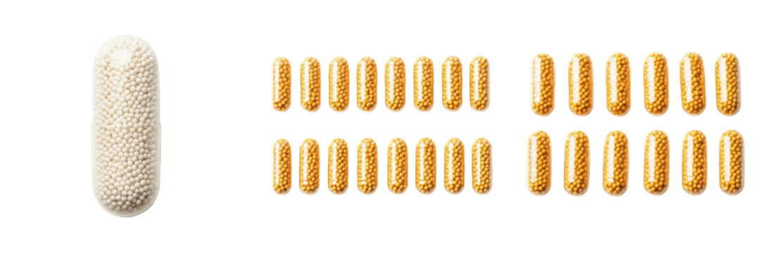 Budesonide capsules corticosteroid anti inflammatory medication isolated on white background oral capsules pharma drug for inflammatory bowel disease asthma and immune therapy