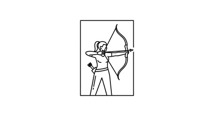 Obraz premium Archer Woman Drawing Bow and Arrow, Target Practice, Sport Silhouette