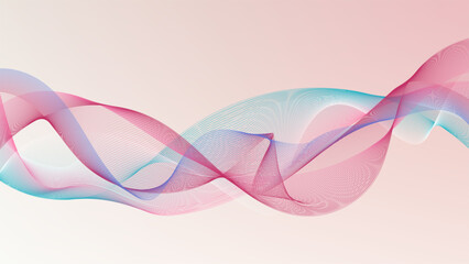 Abstract pink and teal flowing wave lines on light background with elegant fluid motion for modern digital design