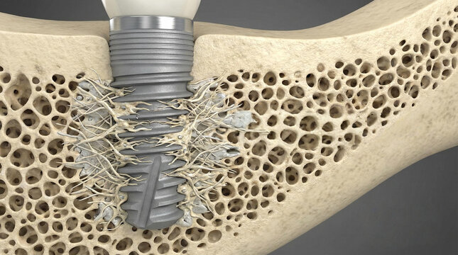 A tooth is missing and a dental implant is in place