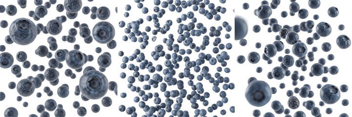 Dried Blueberries Flying (Vaccinium corymbosum) - Bleuets séchés, Arándanos deshidratados. High-antioxidant superfood berry snack explosion. Healthy dehydrated fruit pieces scattering dynamic. © DarXa