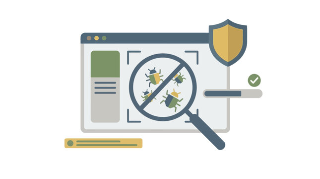 Cybersecurity bug protection concept image. Vector Illustrations. EPS Editable