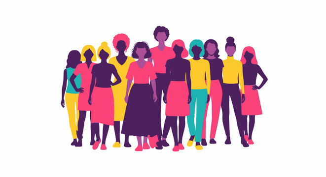 Diverse Group of Women Standing Together. Vector Illustrations. EPS Editable