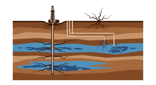 Drilling rig extracting underground water. Vector Illustrations. EPS Editable