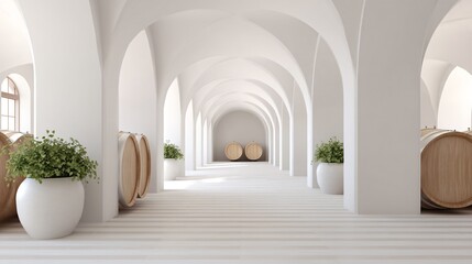 Fototapeta premium professional wine cellar, white wine barrels, viticulture and winemaking concept