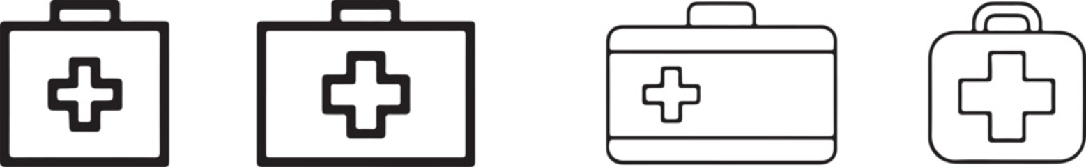 Obraz premium first aid kit line icon set rounded and square medical symbol variations
