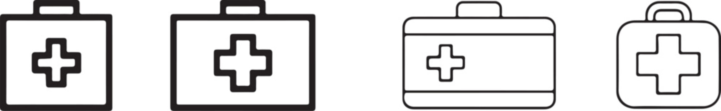 first aid kit line icon set rounded and square medical symbol variations