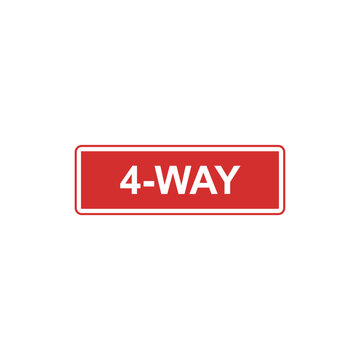 Vector 4 way stop sign for intersection control and equal traffic priority. Ideal for road safety visuals, transportation systems, and navigation interface design.