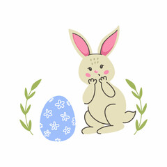 Obraz premium cute rabbit found Easter egg and was surprised. Illustration on a white background.