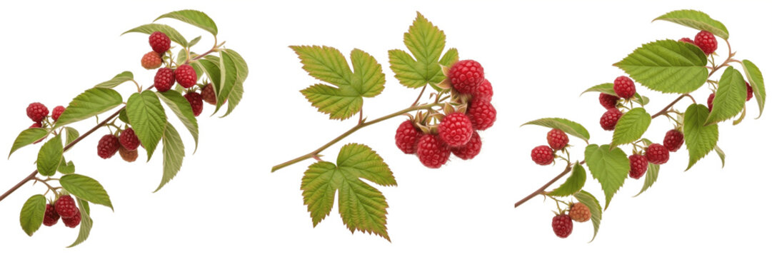 Riberry fruits with glossy leaves on a branch isolated on white background, Syzygium luehmannii riberry Australian berry fruit isolated clipping path studio fruit image clean background