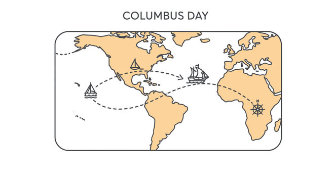 Minimalist map illustration of historical global maritime exploration routes with ancient ships