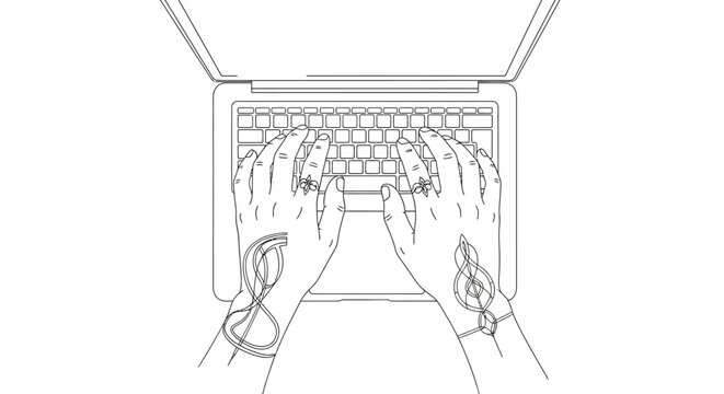Hands typing on a laptop keyboard.
