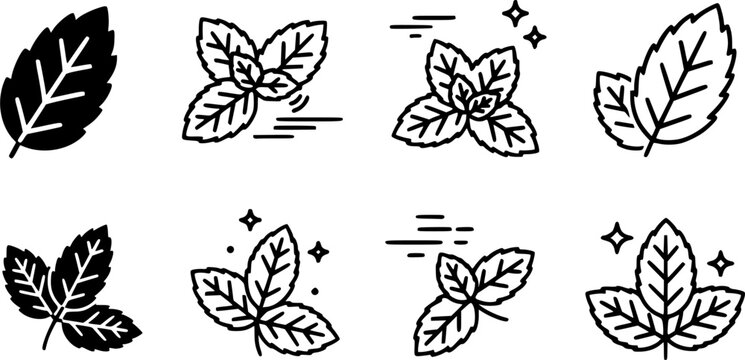 Mint leaf cartoon vector set illustration of icon 