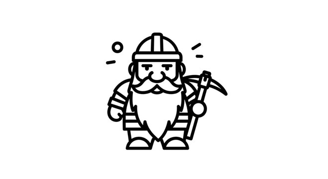 Charming minimalist illustration of a hard-working bearded miner with his trusty pickaxe