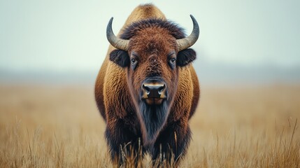 Majestic Bison Standing in a Golden Field.