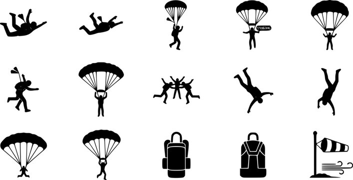 Skydiving and parachuting silhouette icon - illustration Vector