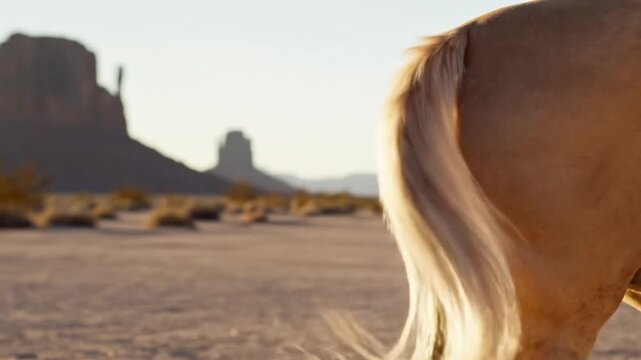 Horse Tail Swishing in Monument Valley Desert at Sunset