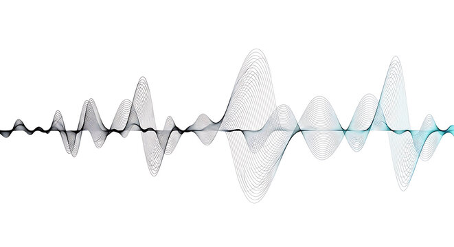 Abstract sound wave visualization with dots and lines in black and blue with audio waveform