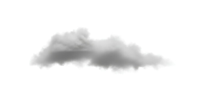 Realistic grey cloud illustration isolated on white background, fog or smoke effect for design