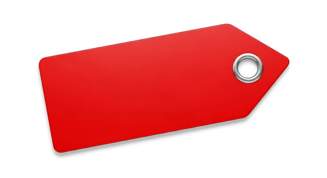 Blank red price tag or label with grommet hole, isolated on white, for retail, sale, or identification purposes
