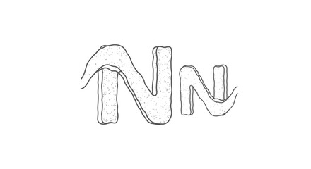 Obraz premium Distressed uppercase and lowercase letter N, hand-drawn alphabet character sketch illustration