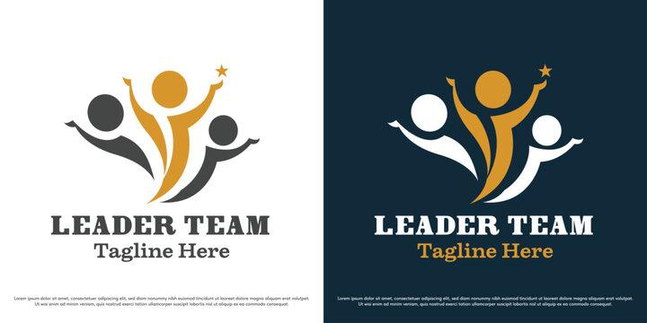 Leader teamwork logo design illustration vector icon. Business leadership silhouette. Symbol of corporate cooperation.