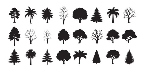 Set of black trees silhouettes. Tree vector collection, for forest and park landscape designs © FARJANAAKTER