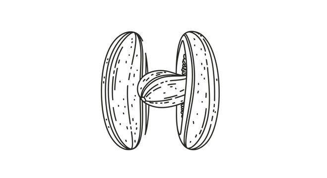 Minimalist outline drawing forming the letter H from segmented fresh green cucurbits