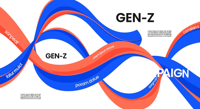 Interconnected Blue and Orange Ribbons with Text.