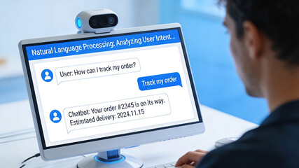 AI chatbot interface showing conversation with human user and natural language processing © mingfu