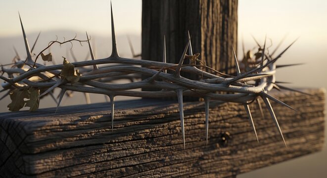 Crown of Thorns and Wooden Cross Symbolizing Sacrifice and Redemption.