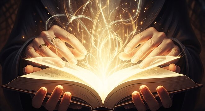 Magical Book Unleashing Glowing Energy and Light.