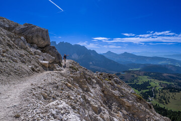 Fototapeta premium Hiking near Carezza Dolomites, Alto Adige, South Tirol. Italy