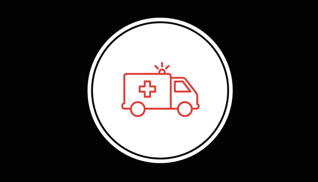 Red Ambulance Icon with Cross on White Circle, Emergency Medical Service Vehicle Symbol